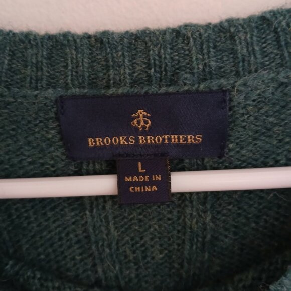 Brooks Brothers Wool Cable Knit Green Mens Large Preppy Ivy League Classic Cozy - Picture 4 of 7